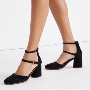 Madewell The Annalise Heels Ankle-Strap Pump Suede Black 10 90s